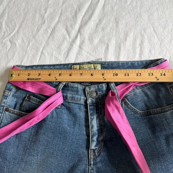 Too She She Y2K Cropped Jeans Pink Silk Belt Rhinestone Buckle Womens 6 Blue - Picture 8 of 12